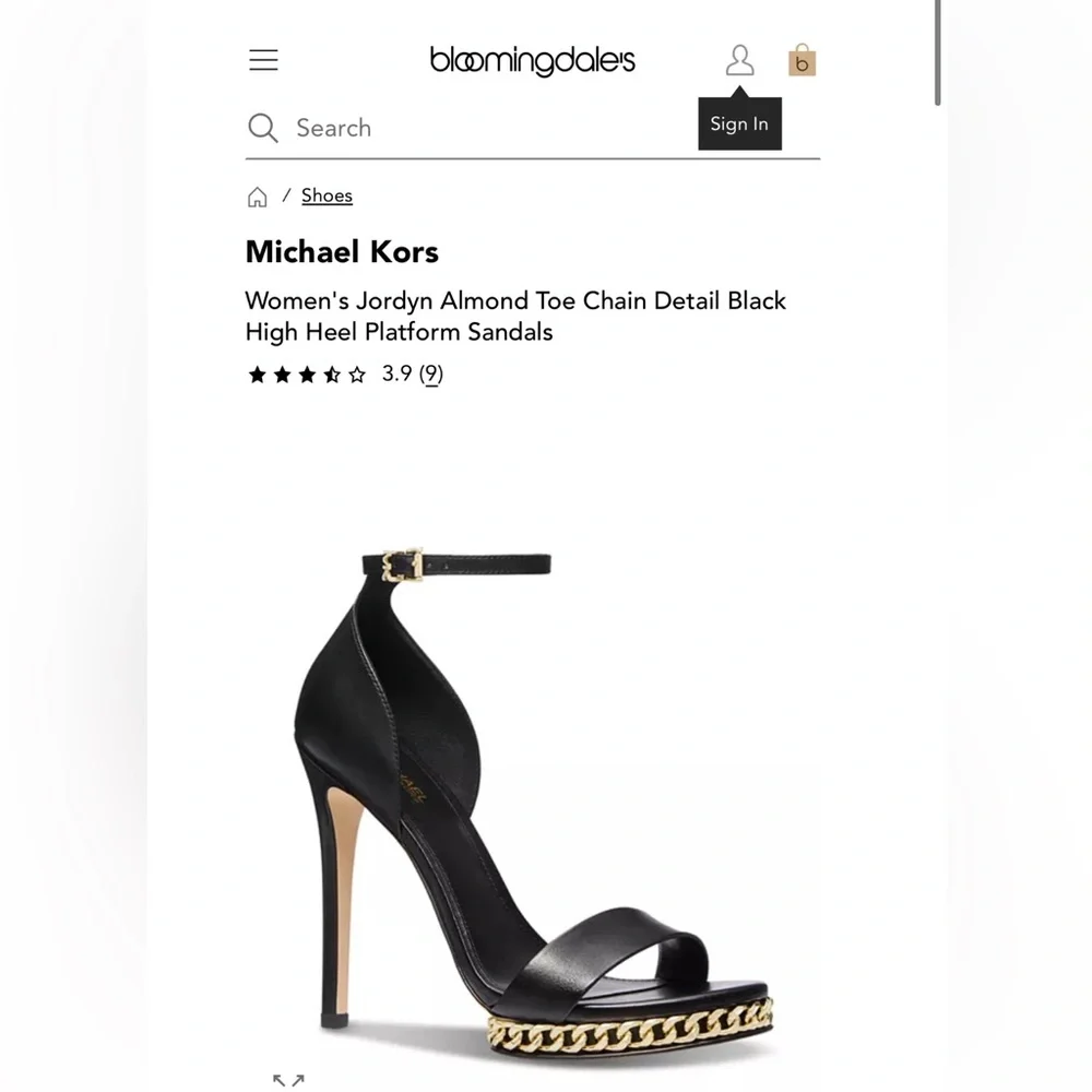 Michael Kors Jordyn Almond Toe Chain High Heel Platform Sandals 6.5 Black Gold - Picture 4 of 4